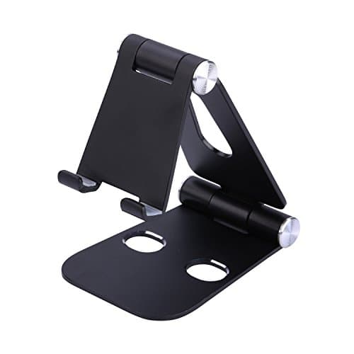 New Foldable Adjustable Stand for Cell phone Dock Cradle Aluminum Desktop Video Game Heavy Duty Multi-Angle Holder for iphone 7 Plus / 6S / 6,ipad,Samsung S8 LG HTC,Tablet-Black