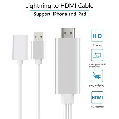 HKAUS Lightning to HDMI Cable Adapter,Lightning Digital AV Adapter Plug and Play Lightning MHL to HDMI High-Speed 1080P HDTV Cable Only for iOS Apple iPhone iPad iPod to Mirror on HDTV Projector