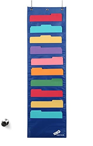 Door Hanging File Folder Organizer + 2 Hangers; Wall or Over Door Mount [Blue]