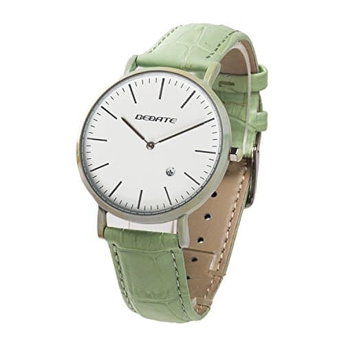 2018 New Unisex Quartz Watch Slim Models luxury Ceramic models couple watches fashion waterproof Leather Strap(1060AG) (light green)