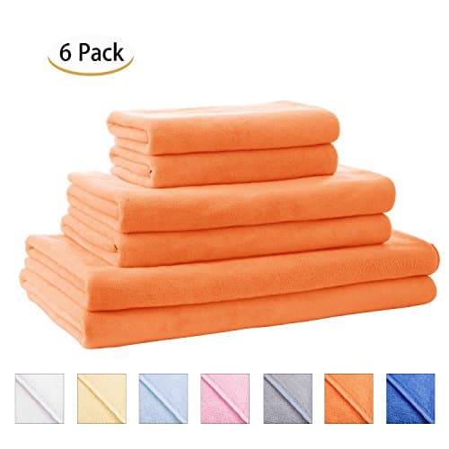 Microfiber Household Soft Bath Towel For Hotel And Spa, Fast Drying Multipurpose Antibacterial Ultra Absorbent Towel by SOFTOWN,6 Pack,Orange.