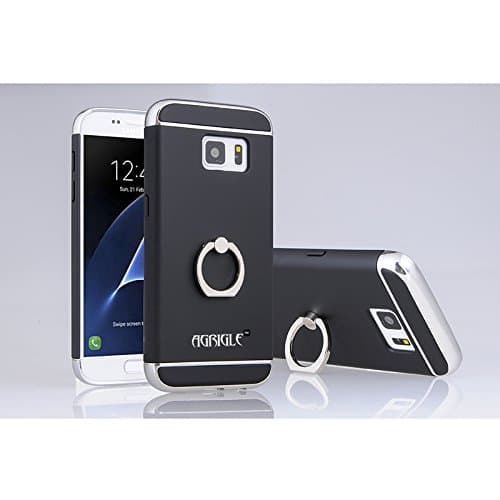 Galaxy S7 Case,Samsung Galaxy S7 Case,AGRIGLE 3 In 1 Anti-Scratch Anti-fingerprint Shockproof Resist Electroplate Metal Hard Back Case with 360 Degree Rotating Ring Kickstand (Black)