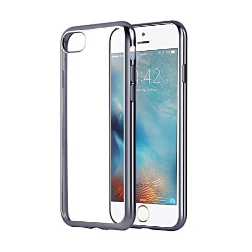 iPhone 7 Case - Black - Stylish and Slim Fit - Crystal Clear Soft TPU Flexible Back Cover with Electroplating Frame - 4.7 inches