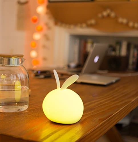LED Night Light Lamp with 7 Colors, XUEJET Soft Silicone Cute Rabbit Bunny Lamp USB Chargeable for Baby Children Home Bedroom