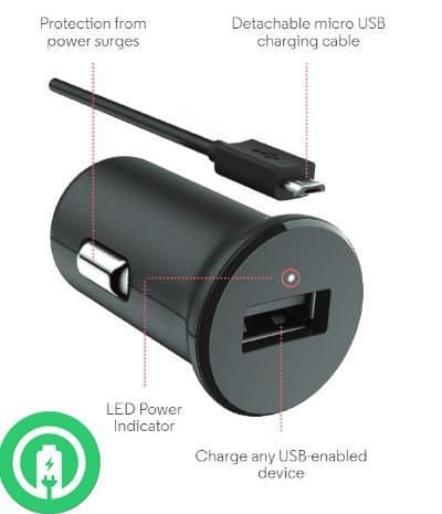 Turbo Fast Powered 15W HP ElitePad 1000 G2 Tablet Car Charger with Detachable Hi-Power MicroUSB Cable!