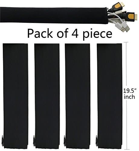 Cable Management Sleeve,Wire organizer Cord Management System for TV / Computer / Home Entertainment, 19.5 inch Flexible Cable Management Sleeve, Pack of 4 Piece – Black