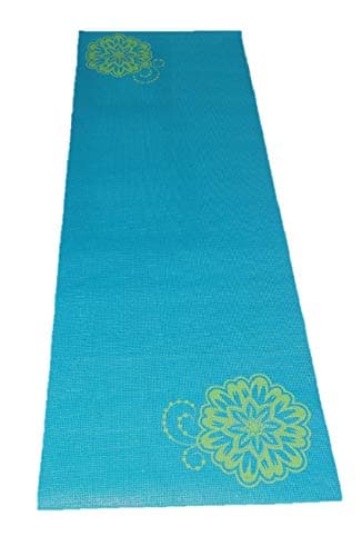Yoga Mat Blue 5 mm Exercise & Gym Mat with Printed Flowers (68 Inch x 24 Inch)