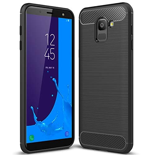 Galaxy J6 Case, LANDEE Soft Silicon Back Cover Resilient Shock Absorption and Carbon Fiber Design Protective Case for Samsung Galaxy J6 2018 - Black
