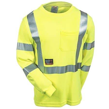 JOB SIGHT FR S85522.5X Class 3 Flame Resistant Long Sleeve T-Shirt with 1 Pocket and Silver Reflective Tape, Size 5X, Fluorescent Yellow/Green