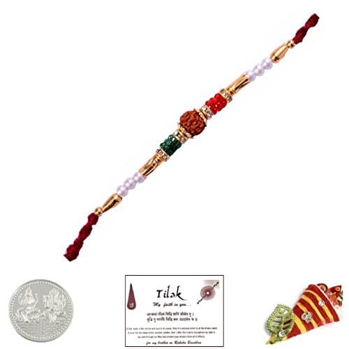 Alluring Rudraksh Rakhi with Laxmi Ganesh Coin