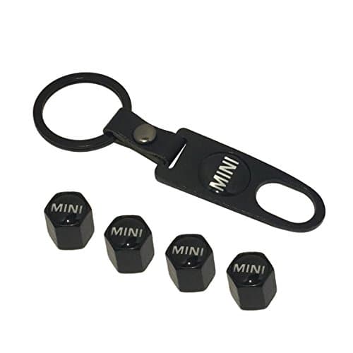 AEMULUS Combo Set Black Tire Stem Valve Caps and Black Keychain Tire Decoration For Car Auto Mini Cooper