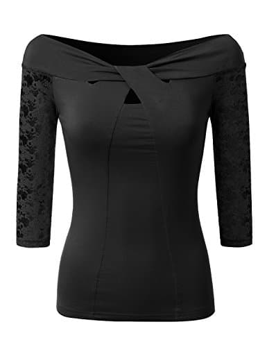 VIVALACE Womens Bell Sleeve Twisted Cross Coll Fabric Basic T shirts Black, Large