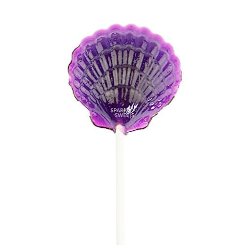Sparko Sweets Clam Shell Lollipops, Purple, Grape Flavor, 12 Count, Handcrafted in USA – Perfect for Mermaid Parties, Ariel-Themed Events, and Beach Party Favors