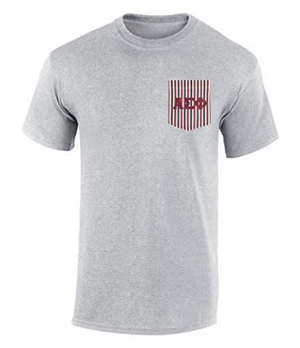 Alpha Sigma Phi American Flag Theme Pocket T Shirt With Twill Letters By California Black Plate Spt Gray L