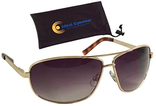 Bifocal Sunglasses - Sun Readers with Spring Hinges by Ideal Eyewear - Aviator Wrap - Metal Frame - Low Profile Bifocal - Outdoor Reading Glasses - Great for Fishing, Boating, Golf, Reading Outdoors