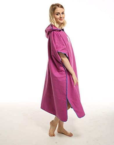 Surf Poncho - Microfiber Beach Wetsuit Changing Towel Bath Robe Poncho | One Size Fits All (Rose Purple)