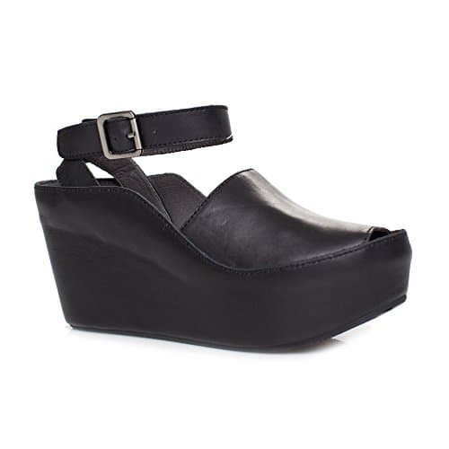 Chocolat Blu Women's Wisper Ankle Wrap Buckle Chunky Platform Wedge Sandal (6.5 B(M) US, Black)