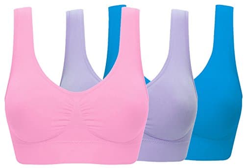 taigee 3 Pack Womens Wirefree Sleep Bra Blue/Pink/Light Purple