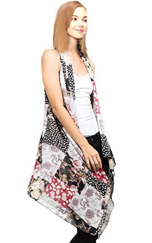 CCFW Various Pattern Printed Long Scarf Vest with Uneven Hem Animal Paisley