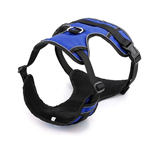 Anti-Pull Dog Harness, Oxford Fabric with Reflective stitching and Padded Mesh inner. Training/Walking (L: 27"-32", 69-81cm, Blue)