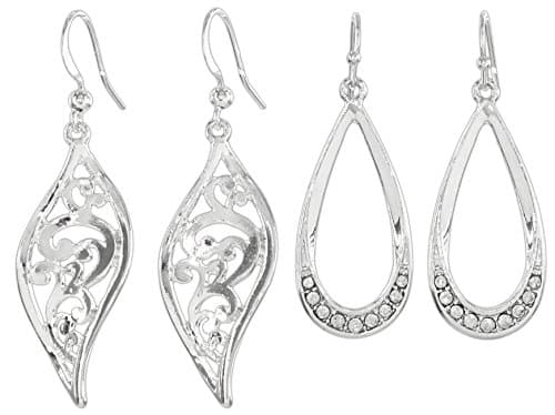 Set of 2 Pair Periwinkle Silver-Tone Teardrop &amp; Swirl Dangle Earrings