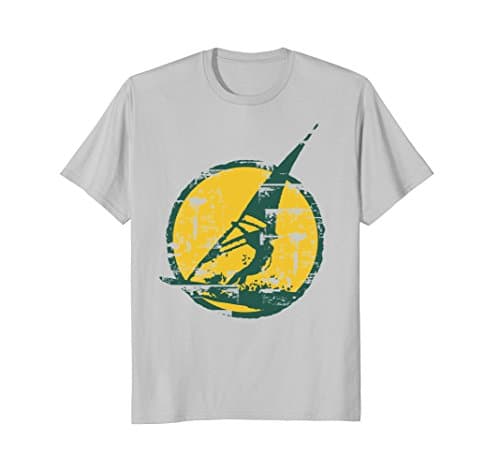 Mens Retro Distressed Windsurf Sun T Shirt Large Silver
