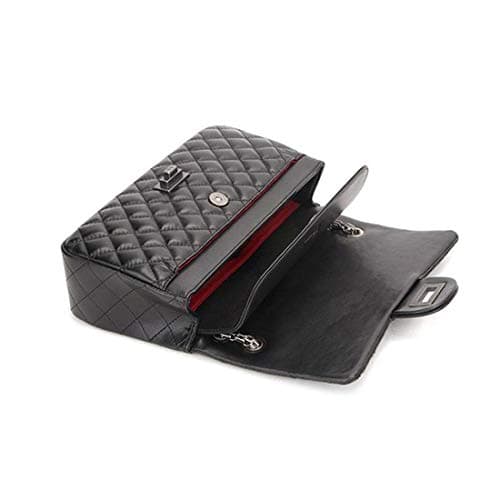 Branded Classic Medium Black Quilted Soft Leather Shoulder Crossbody Handbag for Woman