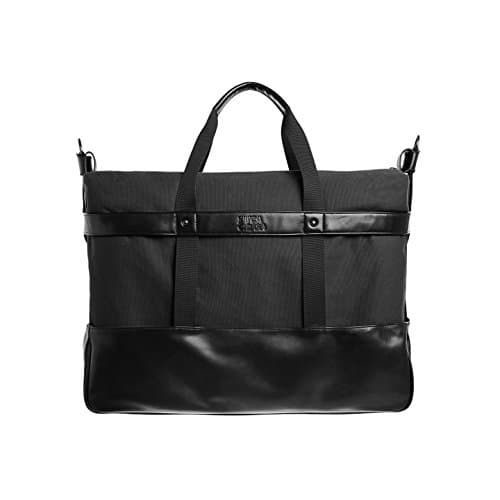 Vegan Leather Black Canvas Large Weekender Bag - Alfonso