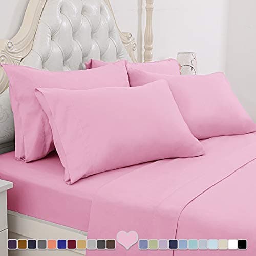 BYSURE Hotel Luxury Bed Sheets Set 6 Piece(California King, Pink) - Super Soft 1800 Thread Count 100% Microfiber Sheets with Deep Pockets, Wrinkle & Fade Resistant