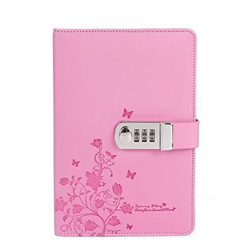 Nainaiwu PU Leather Journal Notebook Travel Diary Writing Notepad with Lock A5 Size Journal to Write in Embossed Flowers Beautiful Notepad for Girls and Boys (Pink)