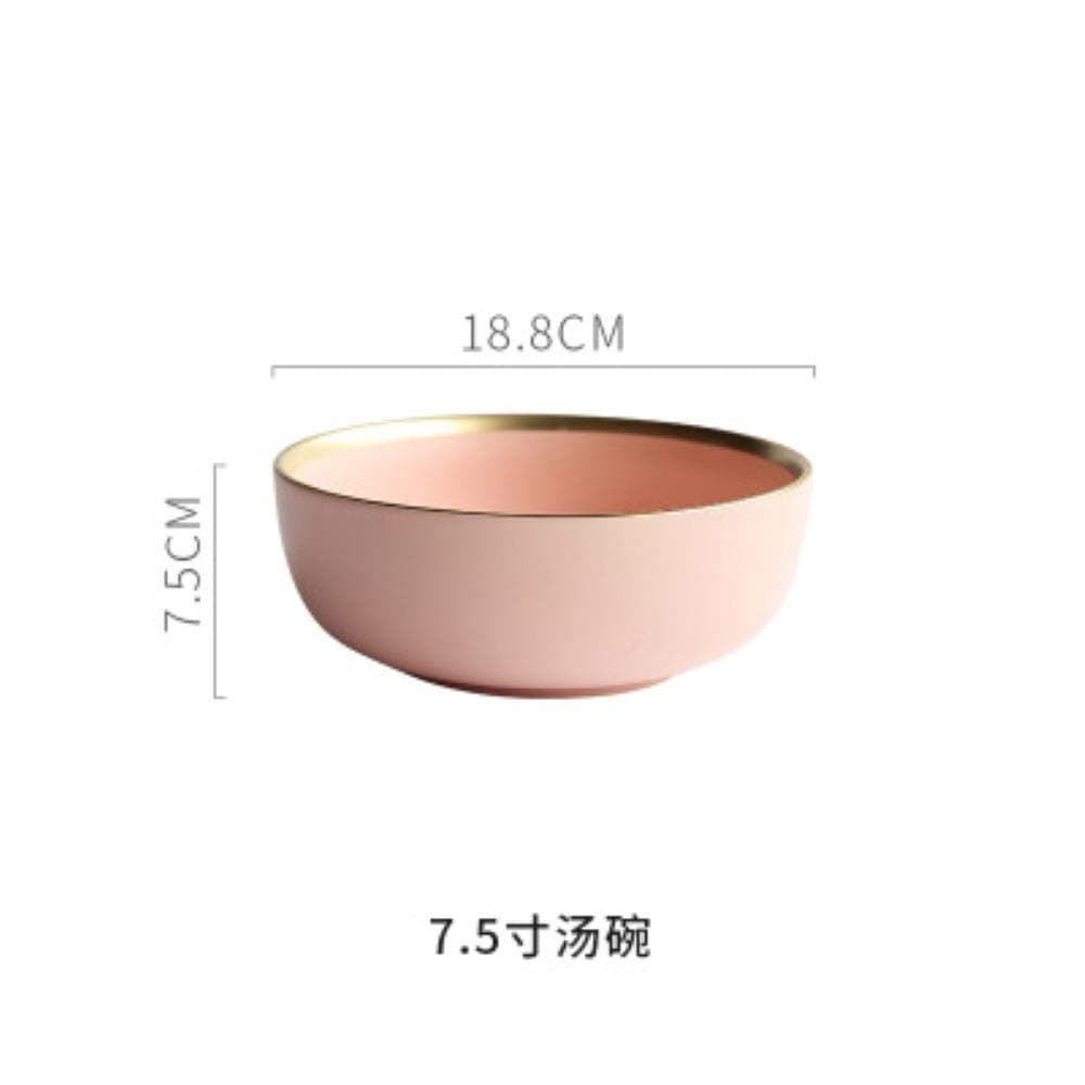 Plate Tableware Gift Nordic Gold Rim Ceramic Steak Western Dish China Plates Home Dishes Porcelian Plate Fruit Dish Dessert Tableware,Pink Big Bowl