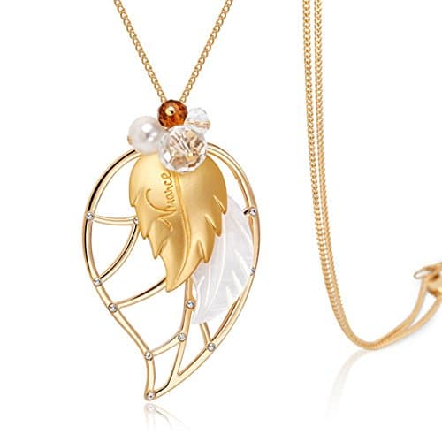 The Starry Night Champaign Gold Color Multilayer Tree Leaf Shape Crystal Beads Diamond Accented Temperament Pendant Necklace