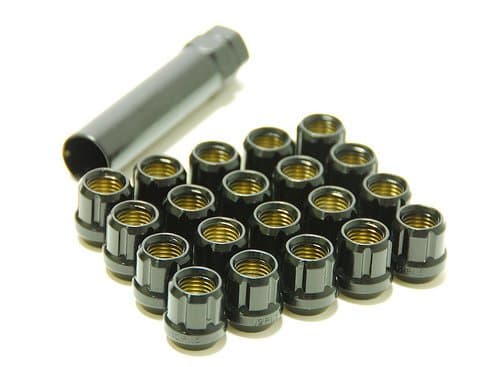 Muteki 31885B Black 12mm x 1.25mm Open End Lightweight Spline Drive Lug Nut Set with Key, (Set of 20)
