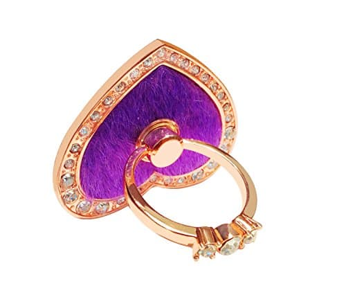 Sunliya Cell Phone Ring Stand Holder, Heart Crystal Universal Ring Holder 360 Degrees Rotating Stand for any Smart Devices Mobile Devices and Tablets(Pelage-Rose Gold/Purple)