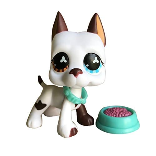 Hot Toy LPS Great Dane 577 White Dog Different Eyes Puppy with Accessories Collection Toys Figure Rare Girls Boys Gift 1 PC