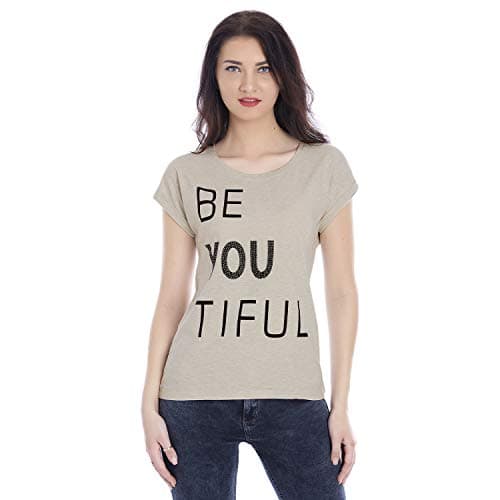 MARCA Disati Women's Round Neck Chest Stud's Printed T-Shirts Off-White