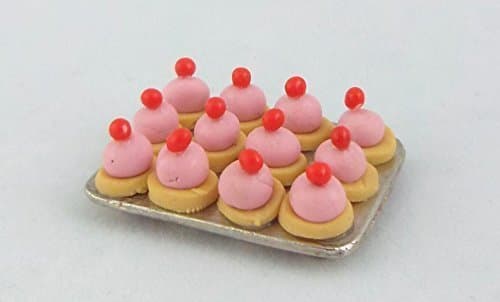 MUFFIN LODGE Dolls House Miniature Kitchen Accessory Cake Tarts Baking Tray Of French Fancies