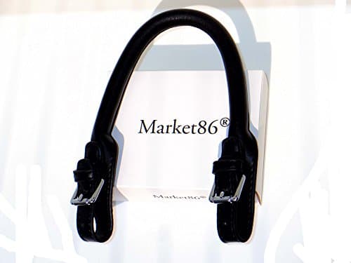 market86 Removable Short Purse Handles Replacement Black PU Leather Strap Free-of-installation (Black Matt Silver)