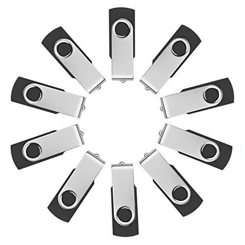 TPSON 16GB Memory Stick 10 Pack USB Flash Drive 2.0 Swivel Design Foldable Metal USB Stick Bulk Pen Drive Packs Thumb Drive Data Storage Sticks (Black)