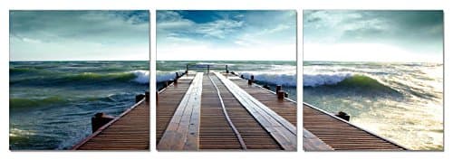 SLS Vision. Ocean Dock. 60 x 20 inches. Ready to Hang. Contemporary Art, Modern Wall Decor, 3 Panel Commercial Grade Machine Framed Giclee Canvas Print. Home Decoration Painting. A1021L