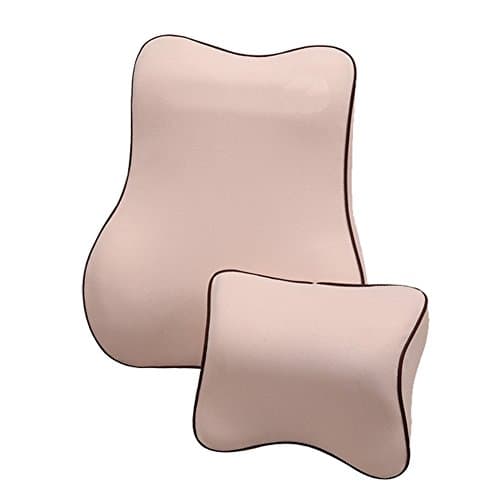 Car Lumbar Back Support Cushion Neck Pillow Memory Foam Kit Ergonomically Design Universal Fit Major Car Seat (Beige)