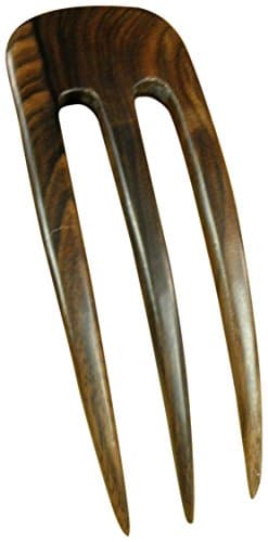 JWL (1) S.E. Asian Ebony Three Prong Curved 5 Inch Hair Fork FPL 4 Inches Stick Pick Pic Pin Fork Great Bun Holder - Hawaiian Style