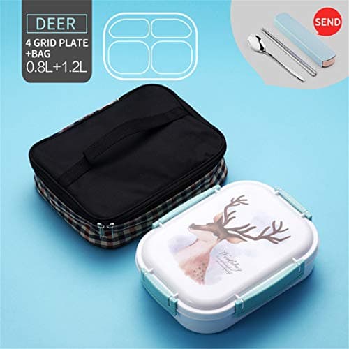 SEIREISA Color Pattern Bento Box 304 Stainless Steel Lunch Box With Compartments For Kids School Food Container Storage Deer 4 Compart Set