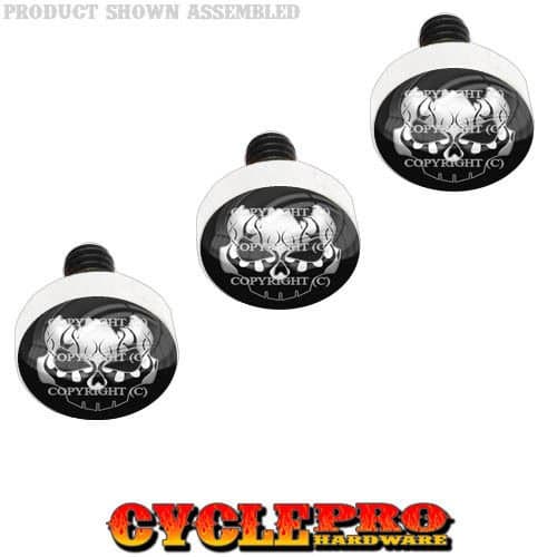 Silver Billet Fairing Windshield Bolt Kit 96-13 Harley FLAME CRACKED SKULL - 115