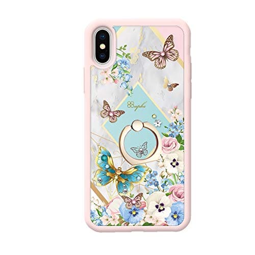 apbs iPhone Xs Max 6.5" Shockproof case Series,Crystal from Swarovski,Flexible TPU Bumper Edge & Rigid PC Back Panel Cover with Ring Stand(Ring Stand Grip) - Fragrant Butterfly