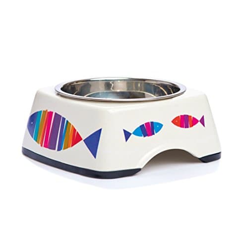 Dylan Kendall 4-Inch Diameter Bamboo Eco Pet Bowl with Stainless Steel Liner, Finastic Fish