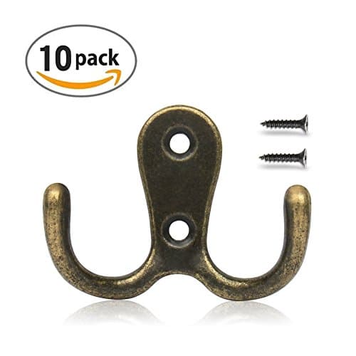 Aronydia Heavy Duty Coat Hooks Wall Mounted 10 Packs with 22 Screws 20 LB Utility Hooks Heavy Duty Key Hooks Retro Double Hooks for Coat, Scarf, Bag, Towel, Key, Cap, Cup