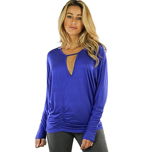 Ohconcept Collection Long Sleeve Keyhole Top, Blue, Small