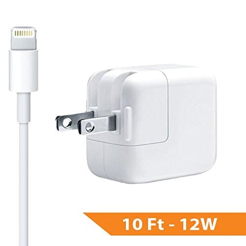 New iPad Cables [10ft USB] Sync and Charge with 12W Wall Charger for iPad Air / Mini (All 8-Pin Versions)