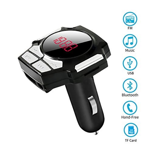 Bluetooth FM Transmitter, Wireless Radio Adapter Car Kit by Kulussy with 1.4'' Display 5V 2.4A USB Car Charger MP3 Player TF/Micro SD Card Slot AUX Input-Black